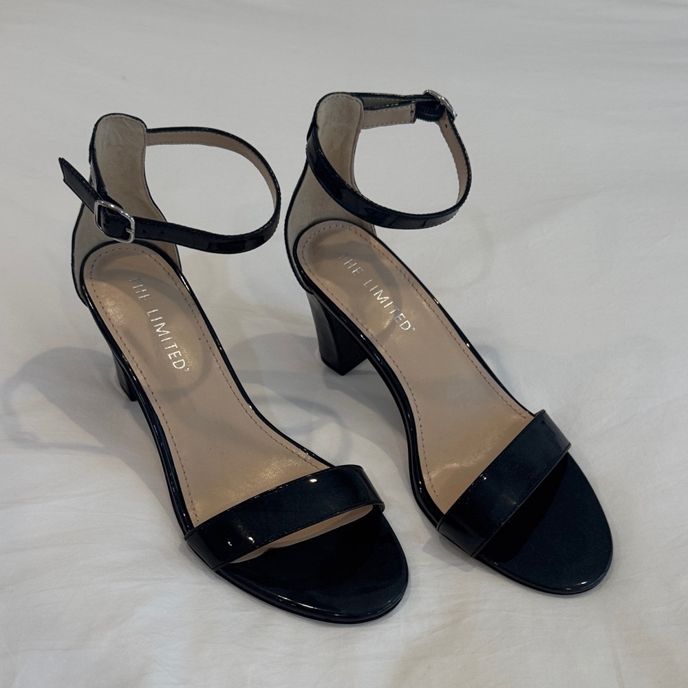 The Limited Black Patent Ankle-Strap Block Heel Sandals